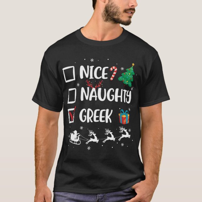 Naughty Nice Grekiska jultomten Santa Hat Julafton T Shirt (Framsida)