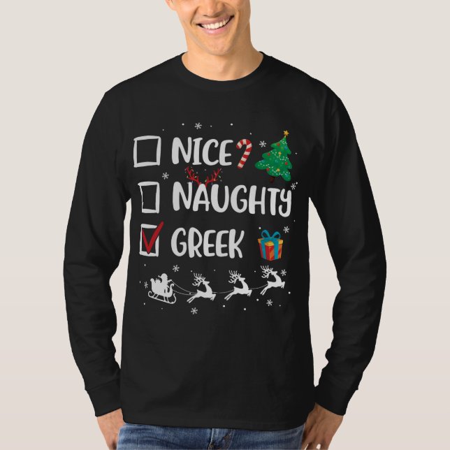 Naughty Nice Grekiska jultomten Santa Hat Julafton T Shirt (Framsida)