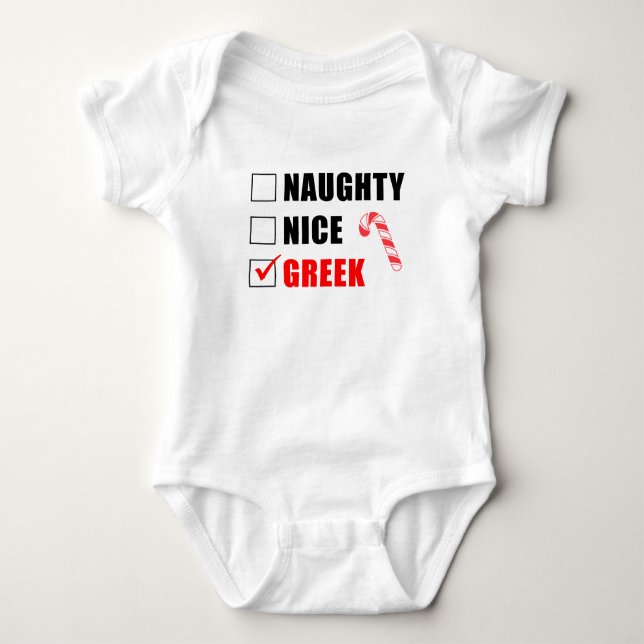Naughty Nice Grekiska Santa List Baby Bodykostym T Shirt (Framsida)