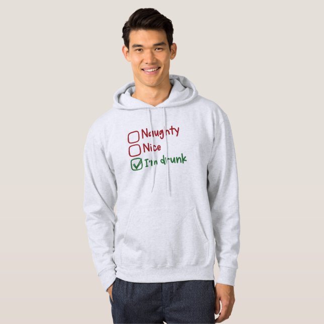 Naughty, Nice, I'm Drunk - Funny Christmas Hoodie (Hel framsida)