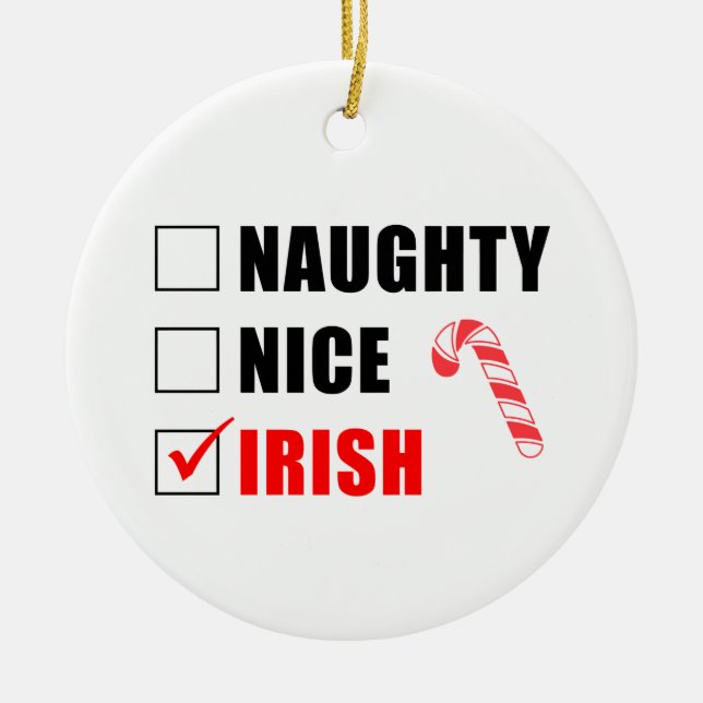 Naughty Nice Irish Candy cane Ceramic Ornamic Julgransprydnad Keramik (Framsidan)