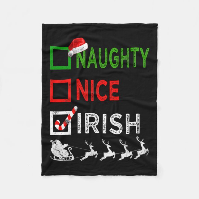 Naughty Nice Irish jul Pajamas Funny Santa H Fleecefilt (Framsidan)