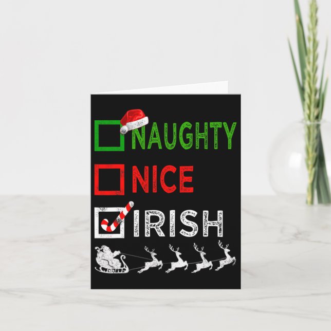 Naughty Nice Irish jul Pajamas Funny Santa H Kort (Framsida)