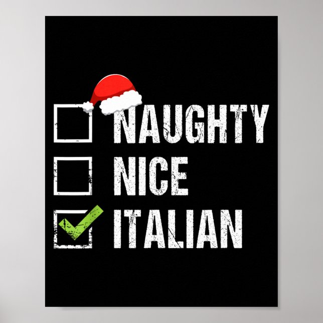 Naughty Nice Italian Shirt Italy Santa Hat Christm Poster (Framsidan)