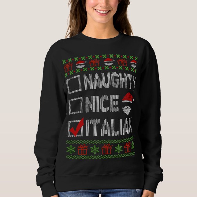 Naughty Nice Italiano Julafton Santa Ugly Sweater  T Shirt (Framsida)