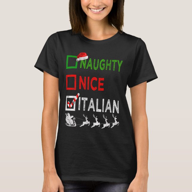 Naughty Nice Italiensk jul Pajamas Funny Santa T Shirt (Framsida)