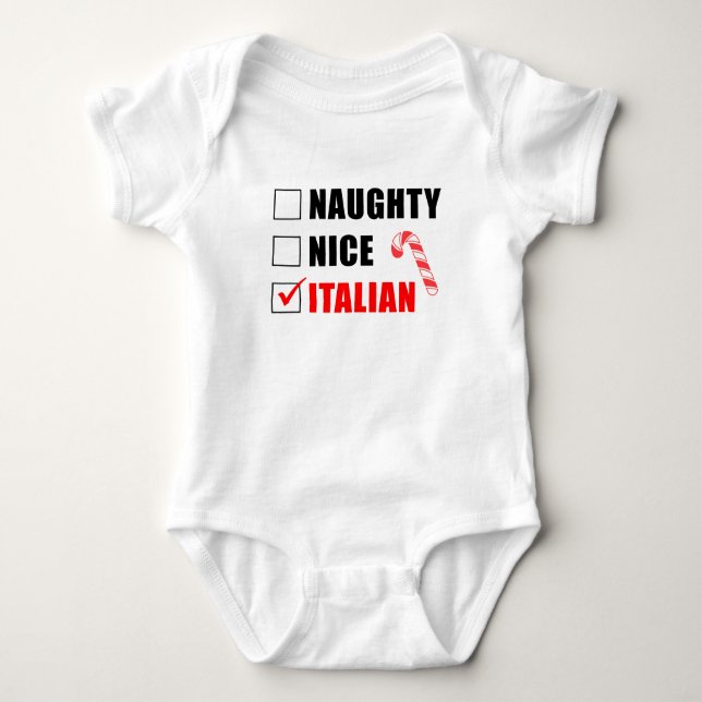 Naughty Nice Italienska Santa List Baby Bodydräkt T Shirt (Framsida)