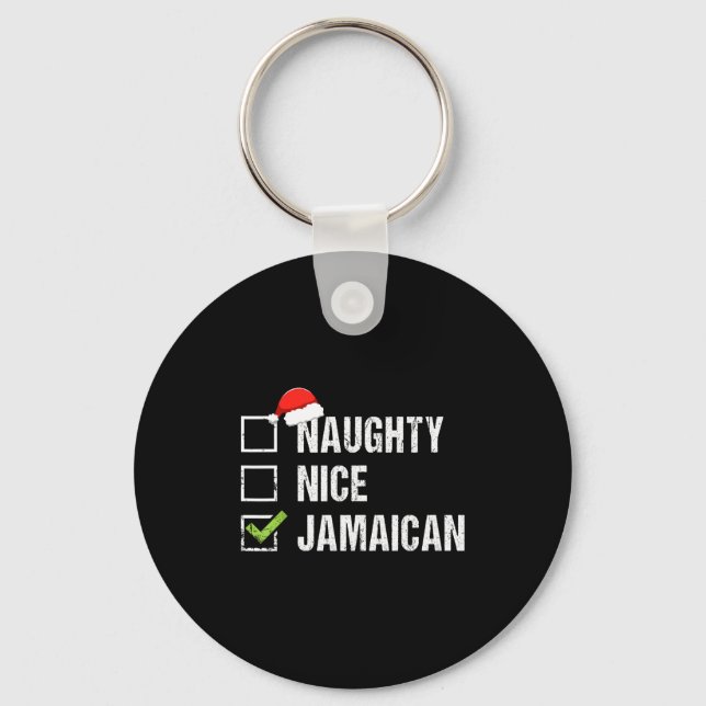 Naughty Nice Jamaican Shirt Santa Hat Christmas Gi Nyckelring (Framsida)