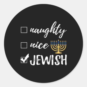 Naughty Nice Jewish Funny Ugly jul Hanukkah Runt Klistermärke