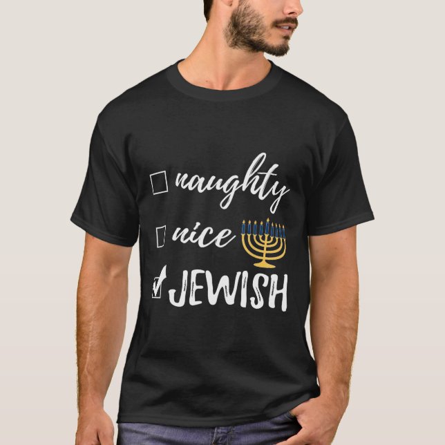 Naughty Nice Jewish Funny Ugly jul Hanukkah T Shirt (Framsida)