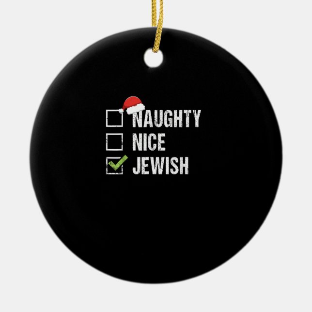 Naughty Nice Jewish Santa Christmas  Julgransprydnad Keramik (Framsidan)
