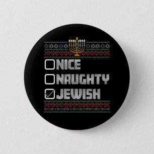 Naughty Nice Jewish Santa Ugly jul Hanukkah Knapp