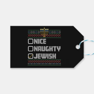 Naughty Nice Jewish Santa Ugly jul Hanukkah Presentetikett