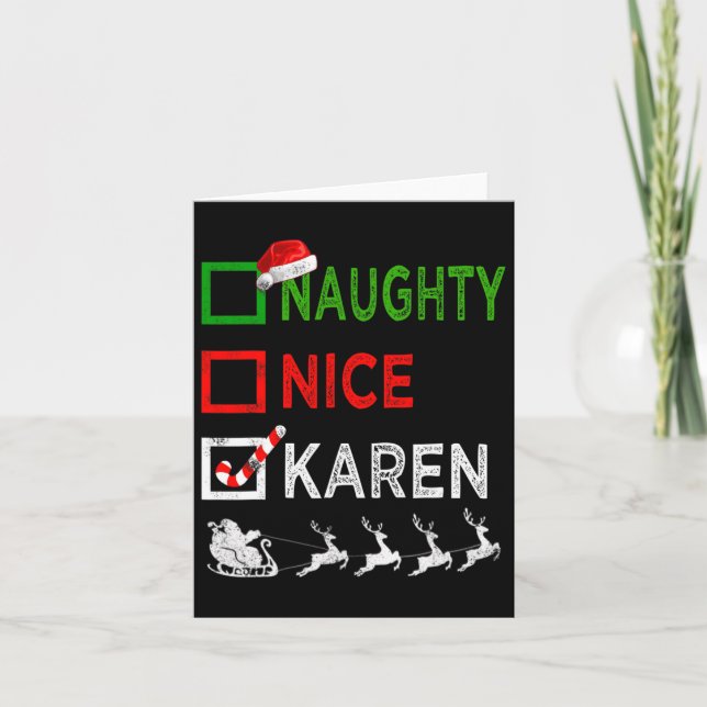 Naughty Nice Karen jul Pajamas Funny Santa H Kort (Framsida)