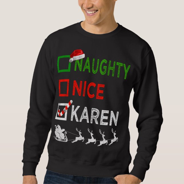 Naughty Nice Karen jul Pajamas Funny Santa H Lång Ärmad Tröja (Framsida)