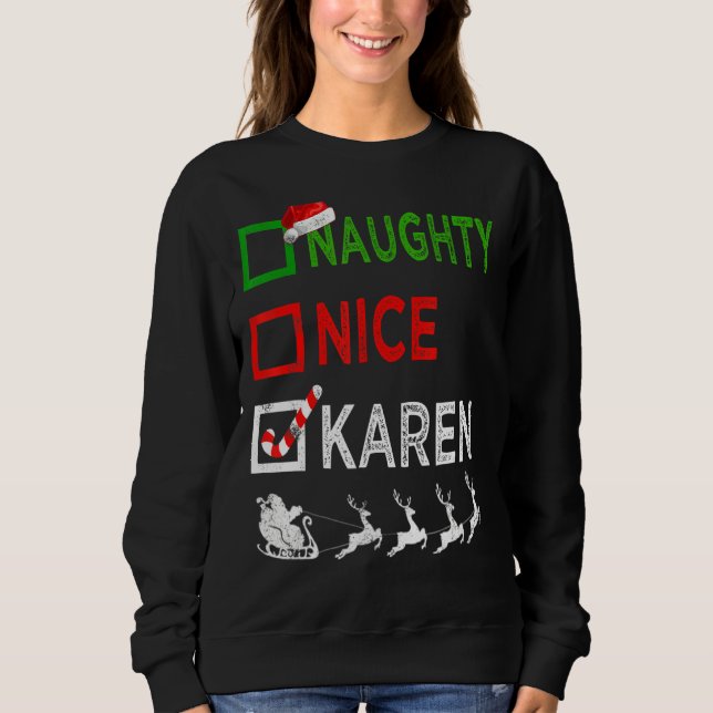 Naughty Nice Karen jul Pajamas Santa Hat Xma T Shirt (Framsida)