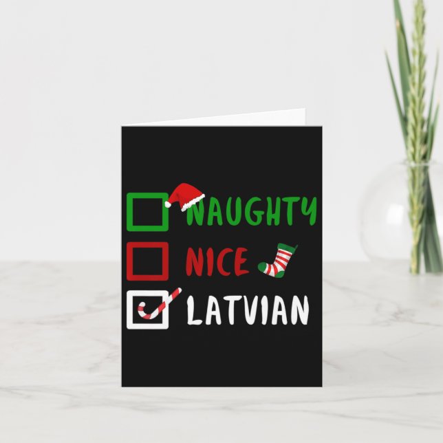 Naughty Nice Latvian Funny Lettland jultomten Kort (Framsida)