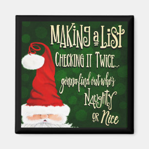 Naughty Nice List Santa-Helgdag Magnet