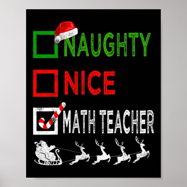 Naughty Nice Math Teacher jul Pajamas Funny Poster (Framsidan)