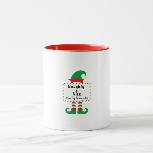 Naughty Nice Mostly Naughty Elf Funny Xmas Mug Mugg (Center)
