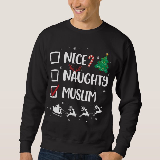 Naughty Nice Muslim Jul Funny Santa Hat-Xma Lång Ärmad Tröja (Framsida)