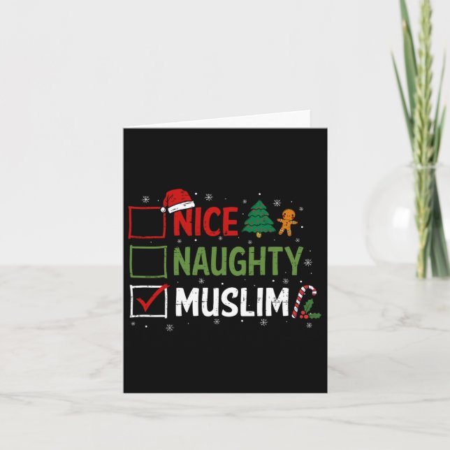 Naughty Nice Muslim jul Pajamas Jultomten Kort (Framsida)