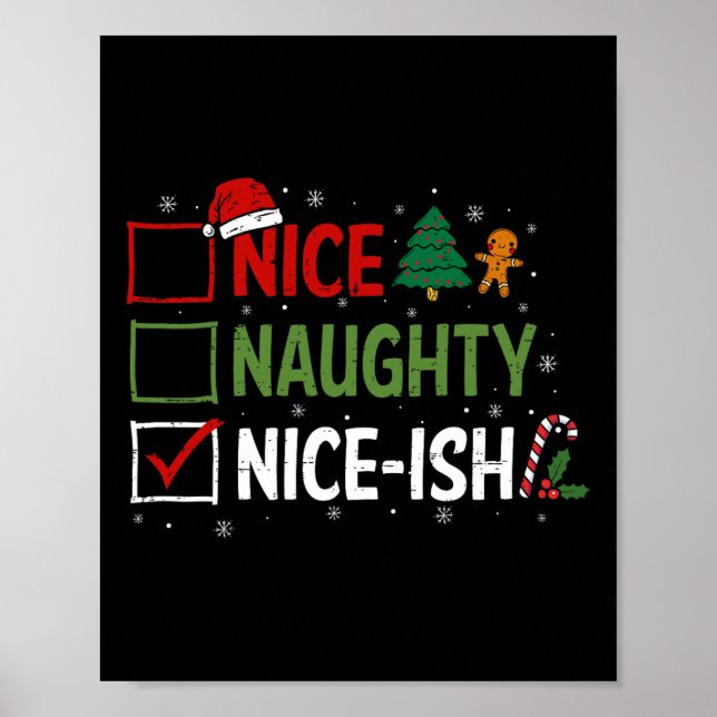 Naughty Nice Nice-ish Jul Pajamas Santa Clau Poster (Framsidan)