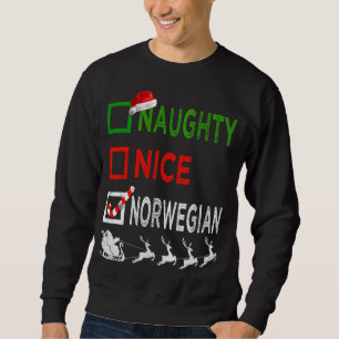 Naughty Nice Norsk jul Pajamas Funny San Lång Ärmad Tröja