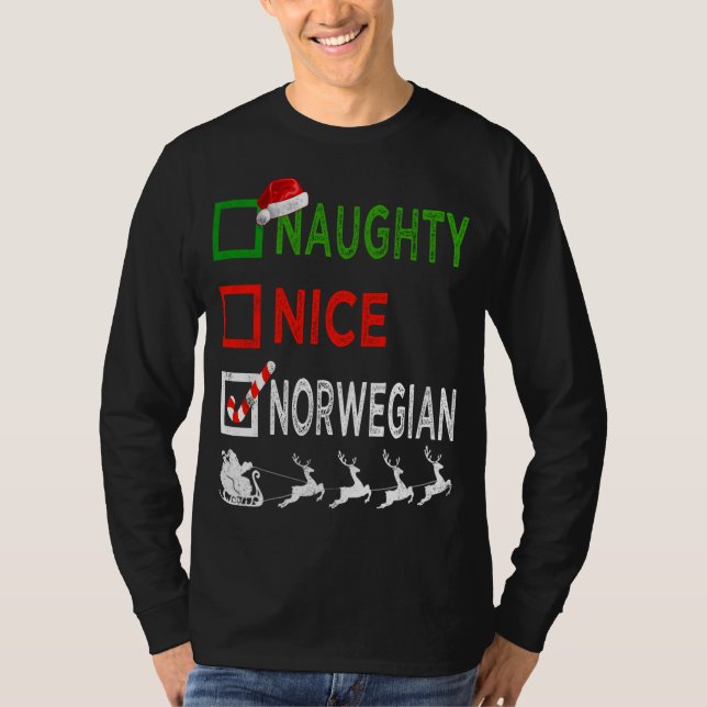 Naughty Nice Norsk jul Pajamas Funny San T Shirt (Framsida)