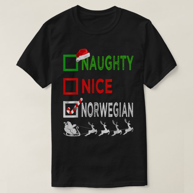 Naughty Nice Norwegian Christmas Pajamas Funny San T Shirt (Design framsida)