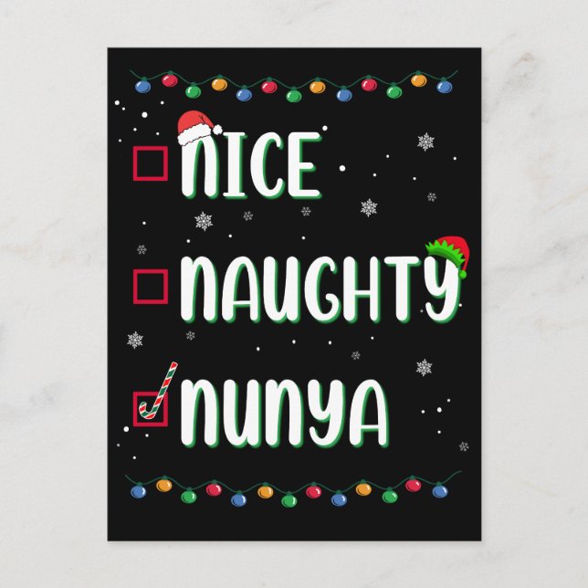 Naughty Nice Nunya Business Santa's Julafton List  Vykort (Framsida)