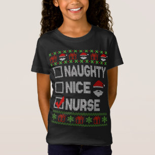 Naughty Nice Nurse Julafton Santa Ugly Sweater Fun T Shirt