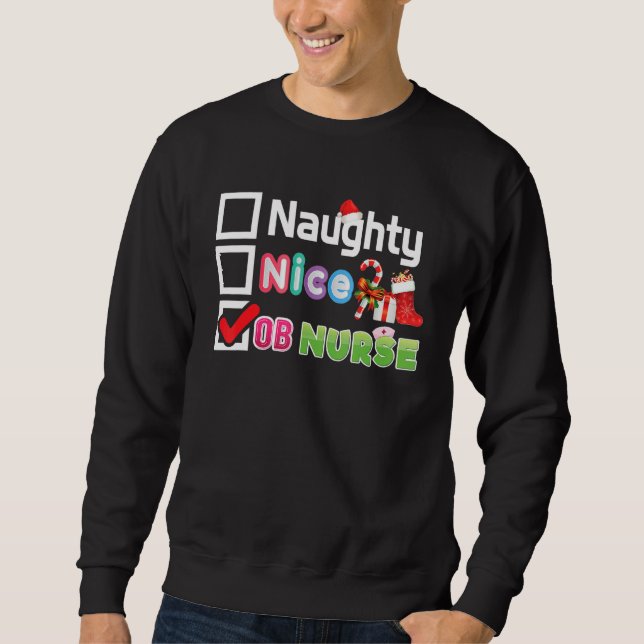 Naughty Nice Ob Nurse God jul Santa Sweate Lång Ärmad Tröja (Framsida)