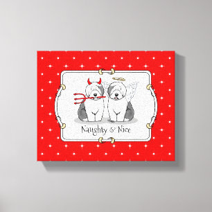 Naughty & Nice Old English Sheepdog (Grått 1) Canvastryck
