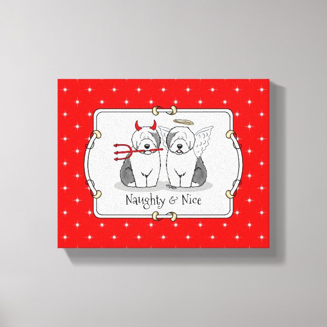 Naughty & Nice Old English Sheepdog (Grått 1) Canvastryck (Framsida)