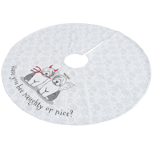 Naughty & Nice Old English Sheepdog (Grått 1) Julgransmatta Fleece (Vinklad)