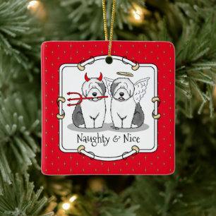 Naughty & Nice Old English Sheepdog (Grått 1) Julgransprydnad Keramik