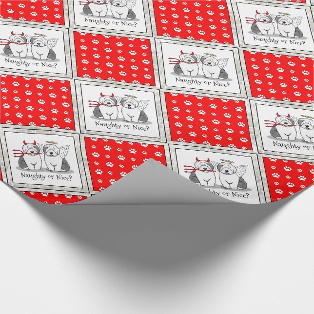 Naughty & Nice Old English Sheepdog (Grått 1) Presentpapper (Hörn)
