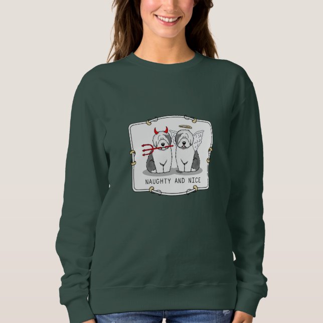 Naughty & Nice Old English Sheepdog (Grått 1) T Shirt (Framsida)