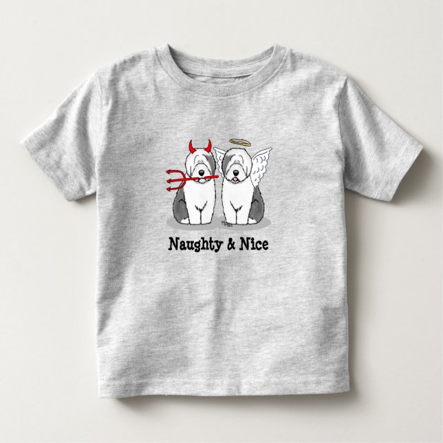 Naughty & Nice Old English Sheepdog (Grått 1) T Shirt (Framsida)