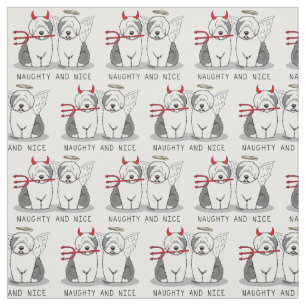 Naughty & Nice Old English Sheepdog (Grått 1) Tyg