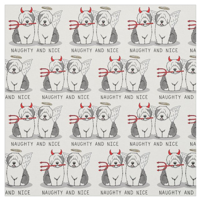 Naughty & Nice Old English Sheepdog (Grått 1) Tyg (Provkarta)