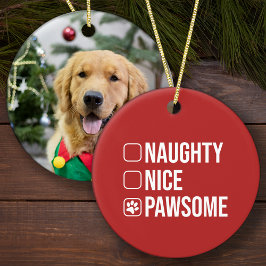 Naughty Nice Pawsome julelist Hund Photo Julgransprydnad Keramik