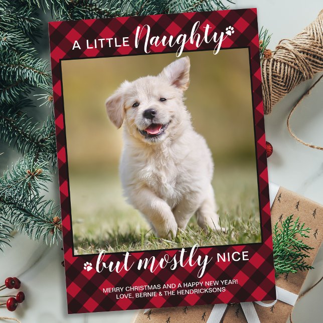Naughty Nice Personlig Red Play Hund Pet Photo Julkort (Skapare uppladdad)