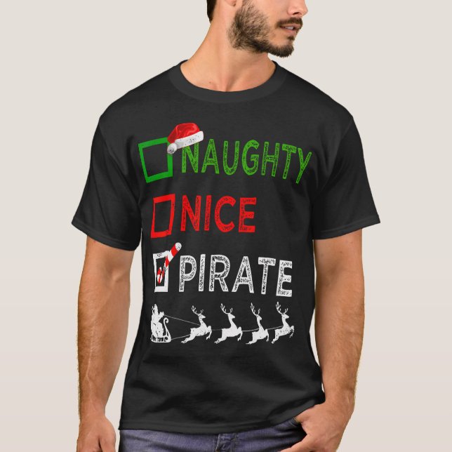 Naughty Nice Pirat-julen är den nolla Santa Hat X T Shirt (Framsida)