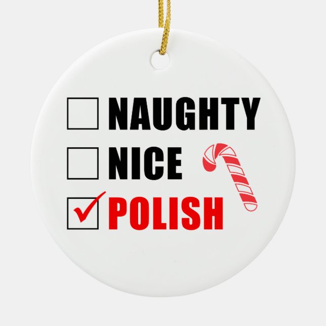 Naughty Nice polska Candy cane Ceramic Ornamic Julgransprydnad Keramik (Framsidan)