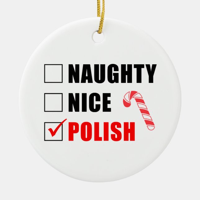 Naughty Nice polska Candy cane Ceramic Ornamic Julgransprydnad Keramik (Framsidan)