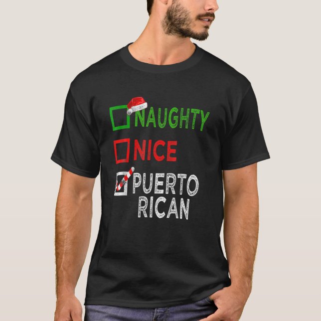 Naughty Nice Puerto-Rican jul Pajamas Funny T Shirt (Framsida)