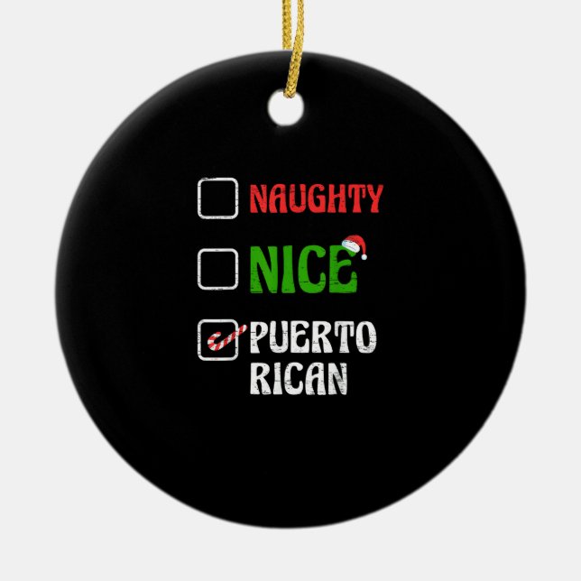 Naughty Nice Puertorican Santa Holiday Sweet Julgransprydnad Keramik (Framsidan)