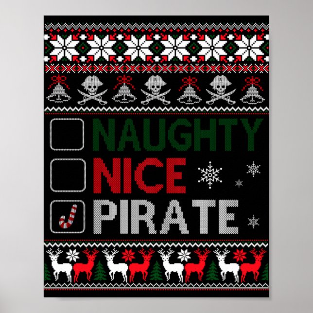 Naughty Nice Rate Funny Christmas Checklist Ugly T Poster (Framsidan)